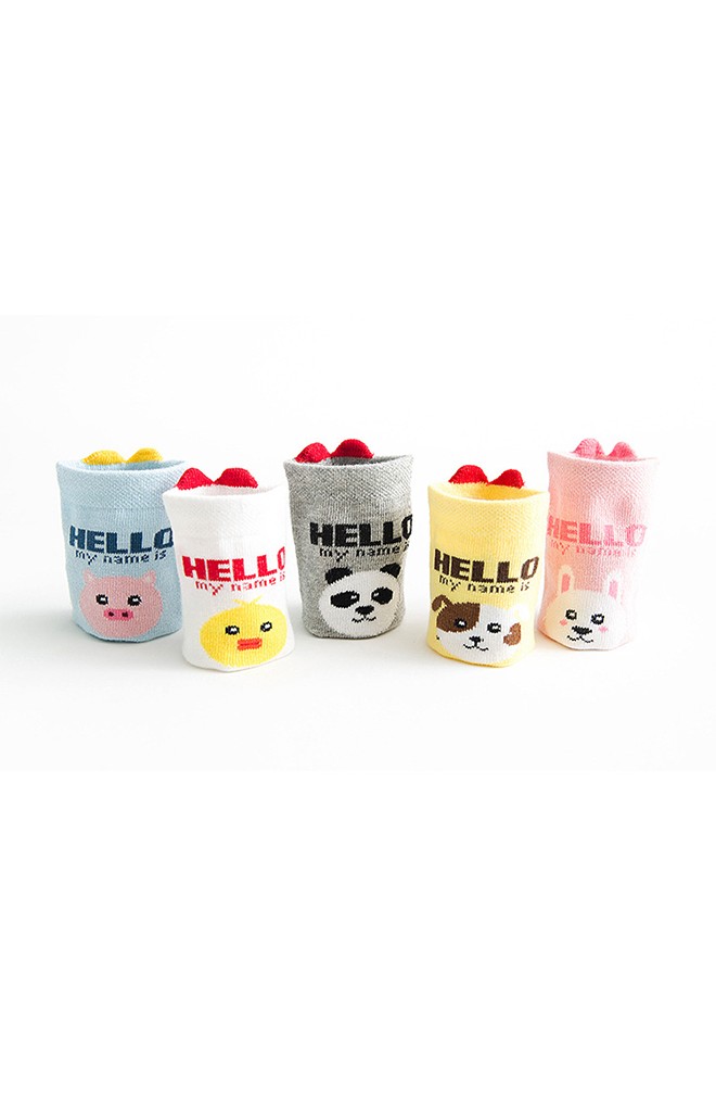 ถุงเท้าเด็กหน้าสัตว์น้อย HELLO my name is