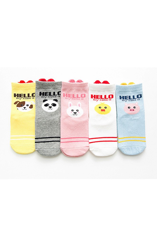ถุงเท้าเด็กหน้าสัตว์น้อย HELLO my name is