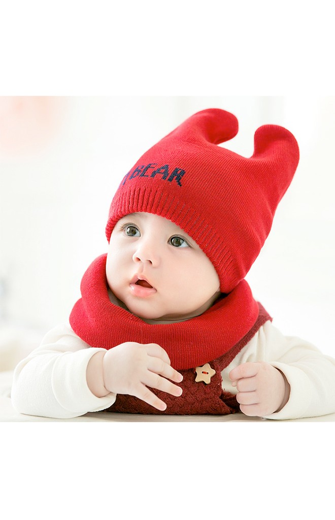 เซ็ตหมวกไหมพรมหูตั้ง อักษร I M BEAR มาพร้อมผ้าสวมคอ GZMM