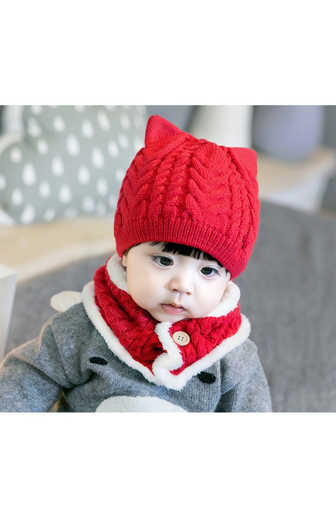 เซ็ตหมวกไหมพรมแต่งหูแหลม มาพร้อมผ้าพันคอ GZMM