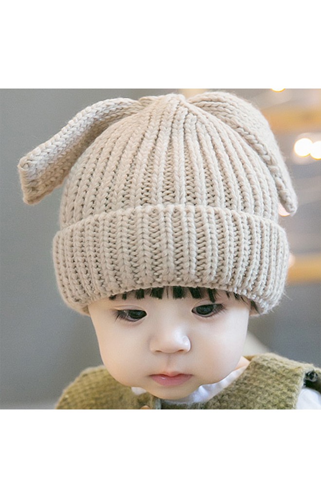 หมวกไหมพรมพับขอบด้านบนสายผูกยาวน่ารัก GZMM