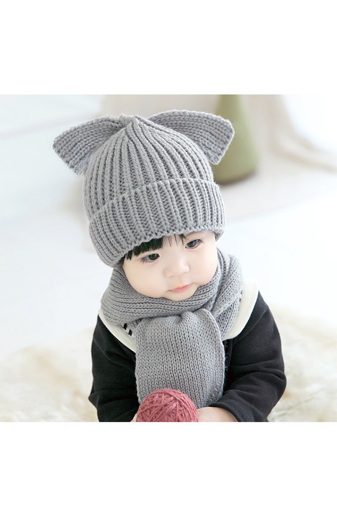 เซ็ตหมวกไหมด้านบนสายผูกยาวน่ารัก พร้อมผ้าพันคอ GZMM