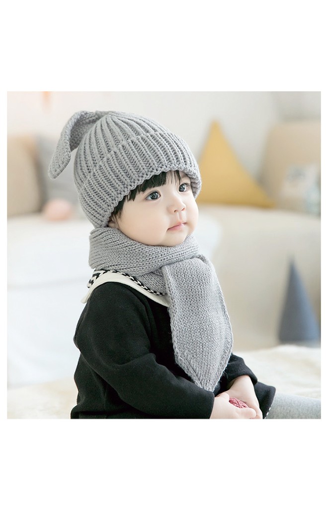 เซ็ตหมวกไหมด้านบนสายผูกยาวน่ารัก พร้อมผ้าพันคอ GZMM
