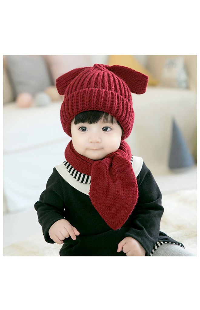 เซ็ตหมวกไหมด้านบนสายผูกยาวน่ารัก พร้อมผ้าพันคอ GZMM