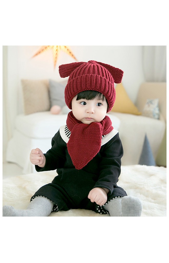 เซ็ตหมวกไหมด้านบนสายผูกยาวน่ารัก พร้อมผ้าพันคอ GZMM