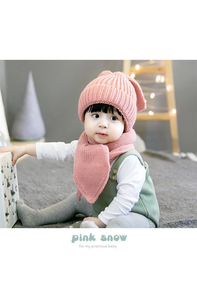 เซ็ตหมวกไหมด้านบนสายผูกยาวน่ารัก พร้อมผ้าพันคอ GZMM