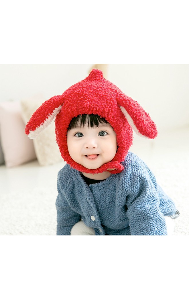 หมวกกันหนาวไหมพรมฟูนุ่มๆ หูยาว สายคล้องติดกระดุมใต้คาง GZMM