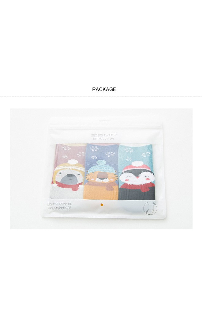 ถุงเท้าเด็กเซ็ตปีใหม่(C023) แบบหนาแพ็ค 3 คู่ ลายสัตว์น่ารัก