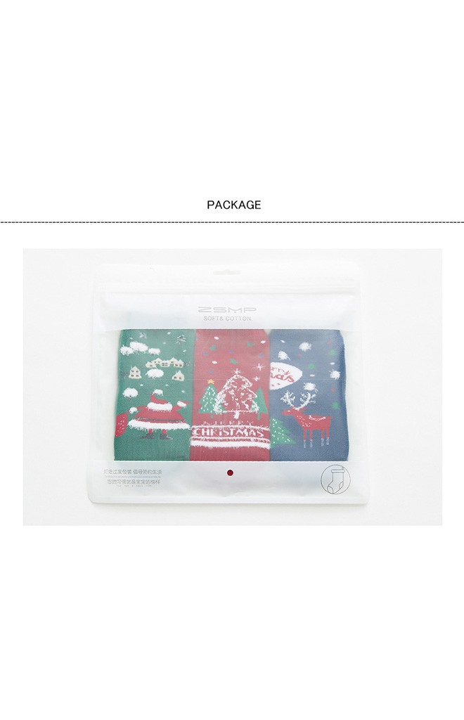ถุงเท้าเด็กเซ็ตปีใหม่(C027) แบบหนาแพ็ค 3 คู่ สีเขียว แดง และ น้ำเงิน