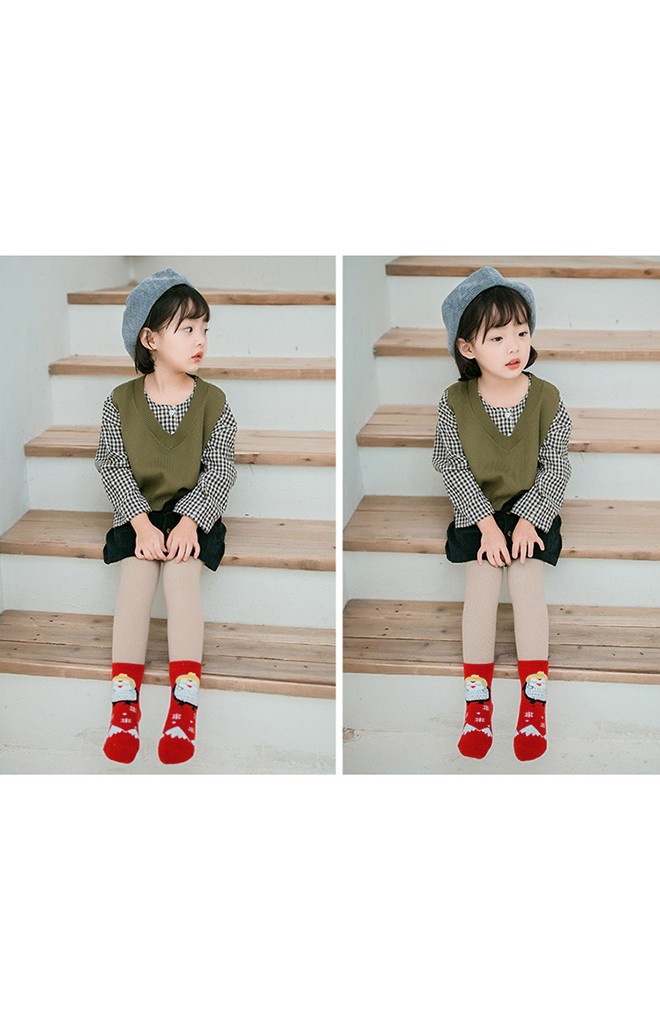 ถุงเท้าเด็กเซ็ตปีใหม่(C028) แบบหนาแพ็ค 3 คู่ สี แดง เทา และ เขียว