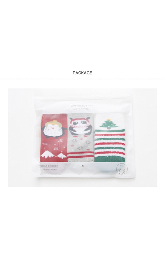 ถุงเท้าเด็กเซ็ตปีใหม่(C028) แบบหนาแพ็ค 3 คู่ สี แดง เทา และ เขียว