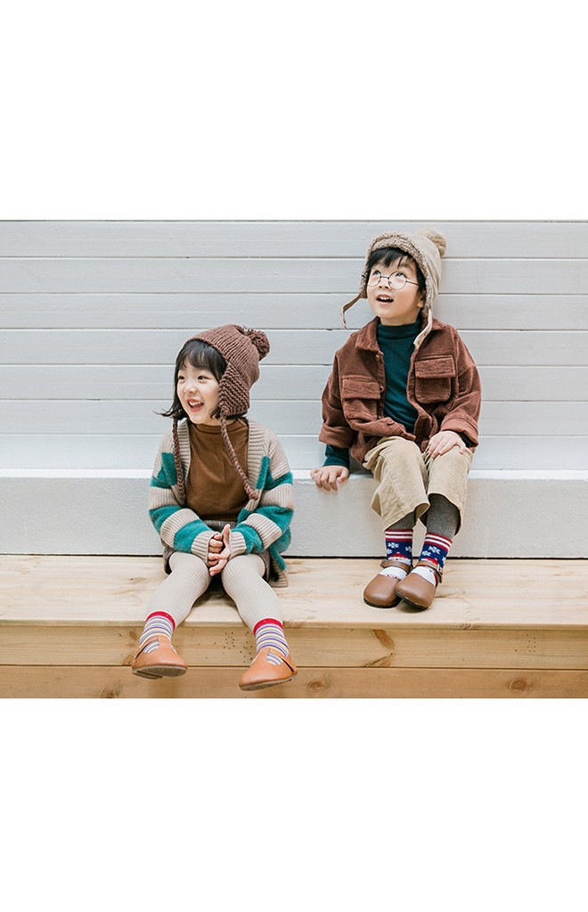ถุงเท้าเด็กเซ็ตปีใหม่(C030) แบบหนาแพ็ค 3 คู่ สีน้ำเงิน เทา และ ลายขวาง