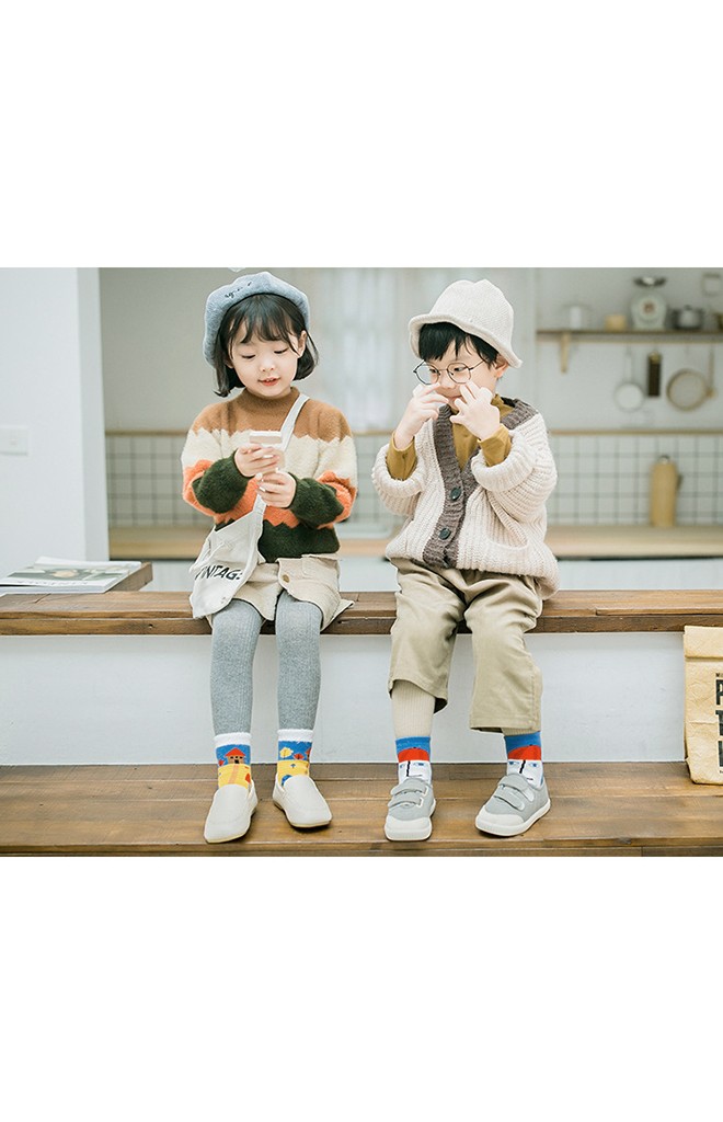 ถุงเท้าเด็กน่ารัก(C034) แบบหนาแพ็ค 3 คู่ โทนแดง-เหลือง-น้ำเงิน