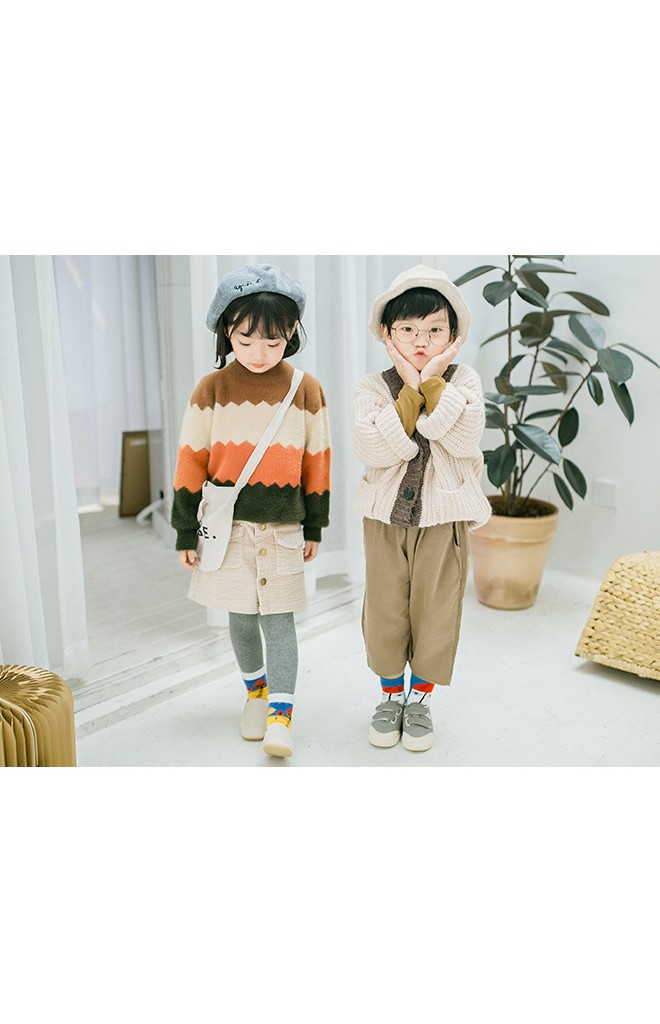 ถุงเท้าเด็กน่ารัก(C034) แบบหนาแพ็ค 3 คู่ โทนแดง-เหลือง-น้ำเงิน