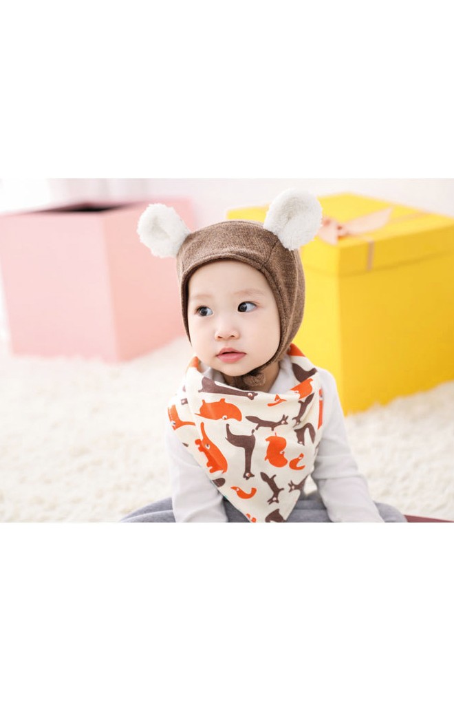 หมวกผูกคางแต่งหูเล็กผ้าขนฟูน่ารัก