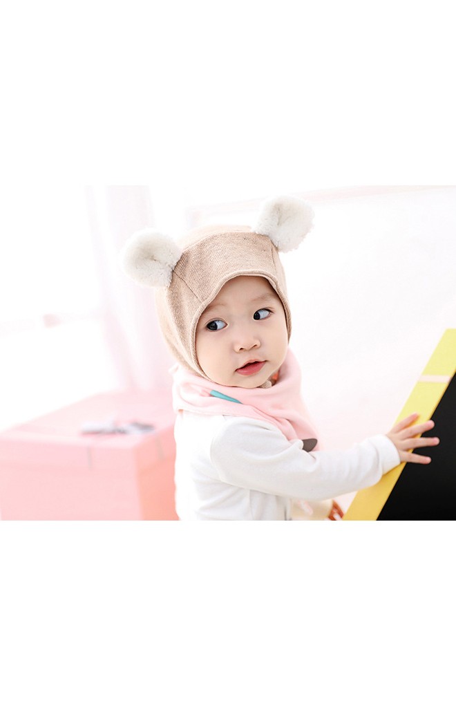 หมวกผูกคางแต่งหูเล็กผ้าขนฟูน่ารัก