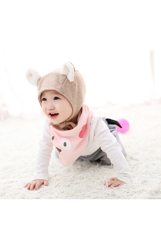 หมวกผูกคางแต่งหูเล็กผ้าขนฟูน่ารัก
