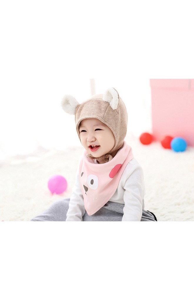 หมวกผูกคางแต่งหูเล็กผ้าขนฟูน่ารัก