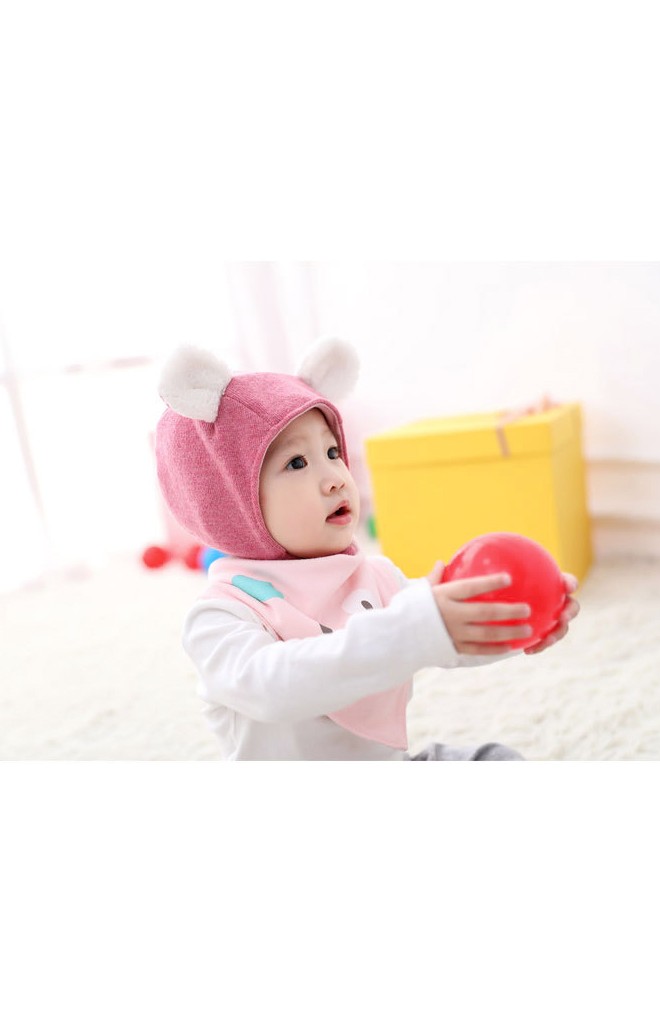 หมวกผูกคางแต่งหูเล็กผ้าขนฟูน่ารัก