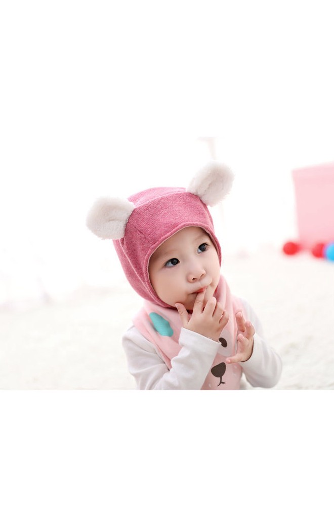 หมวกผูกคางแต่งหูเล็กผ้าขนฟูน่ารัก