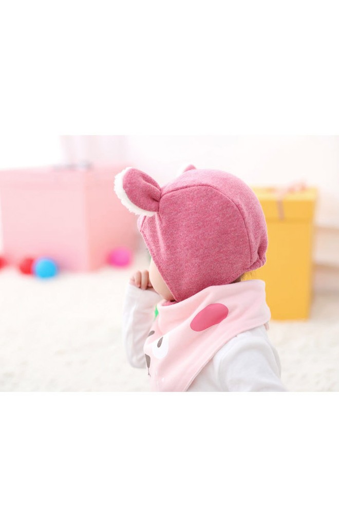 หมวกผูกคางแต่งหูเล็กผ้าขนฟูน่ารัก