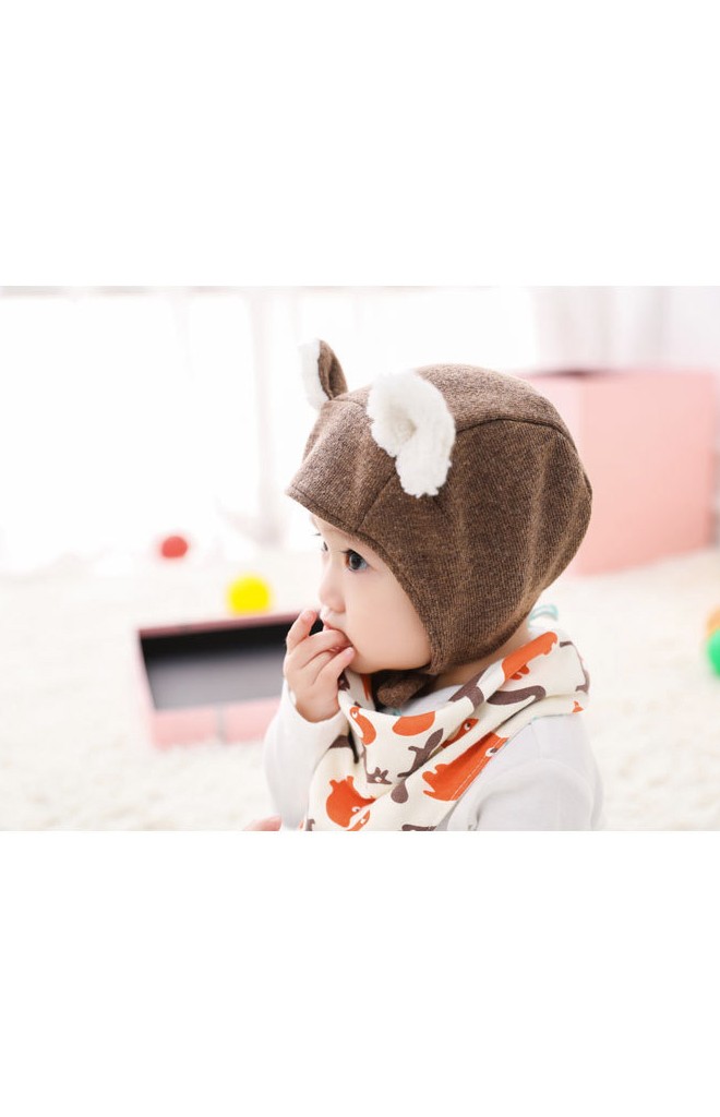 หมวกผูกคางแต่งหูเล็กผ้าขนฟูน่ารัก
