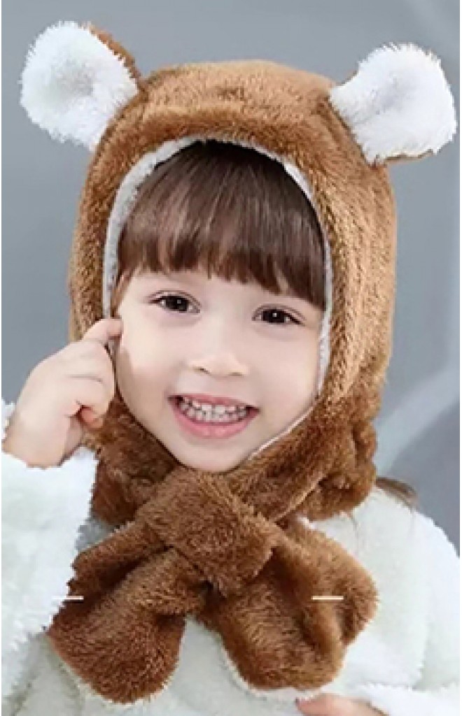 หมวกหมีน้อยมาพร้อมผ้าพันคอในตัว หมวกหมีน้อยมาพร้อมผ้าพันคอในตัว