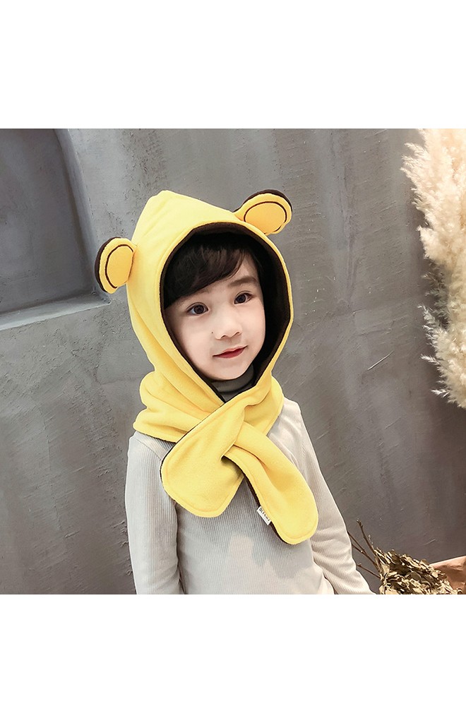 หมวกไหมพรมหมีน้อยพร้อมผ้าพันคอในตัว