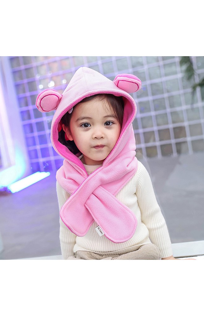 หมวกไหมพรมหมีน้อยพร้อมผ้าพันคอในตัว