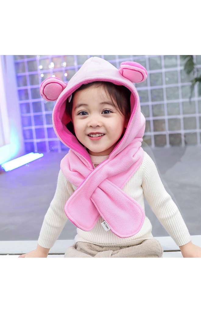 หมวกไหมพรมหมีน้อยพร้อมผ้าพันคอในตัว