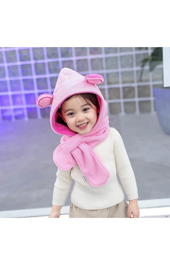 หมวกไหมพรมหมีน้อยพร้อมผ้าพันคอในตัว
