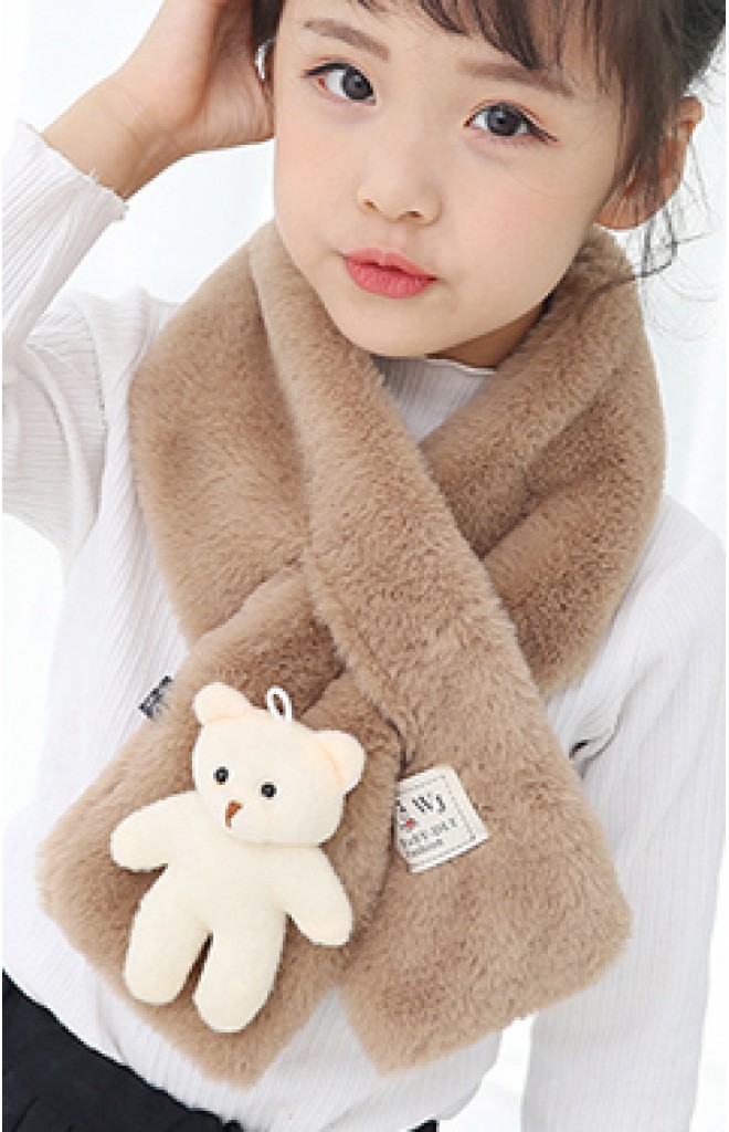 ผ้าพันคอผ้าขนสัตว์แต่งตุ๊กตาหมี ผ้าพันคอผ้าขนสัตว์แต่งตุ๊กตาหมี