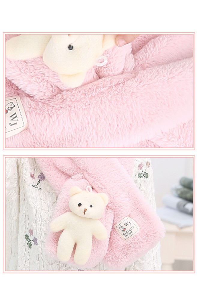 ผ้าพันคอผ้าขนสัตว์แต่งตุ๊กตาหมี