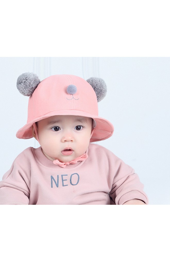 หมวกหมีน้อยปีกกว้างแต่งปอมน่ารัก ผ้าลูกฟูก