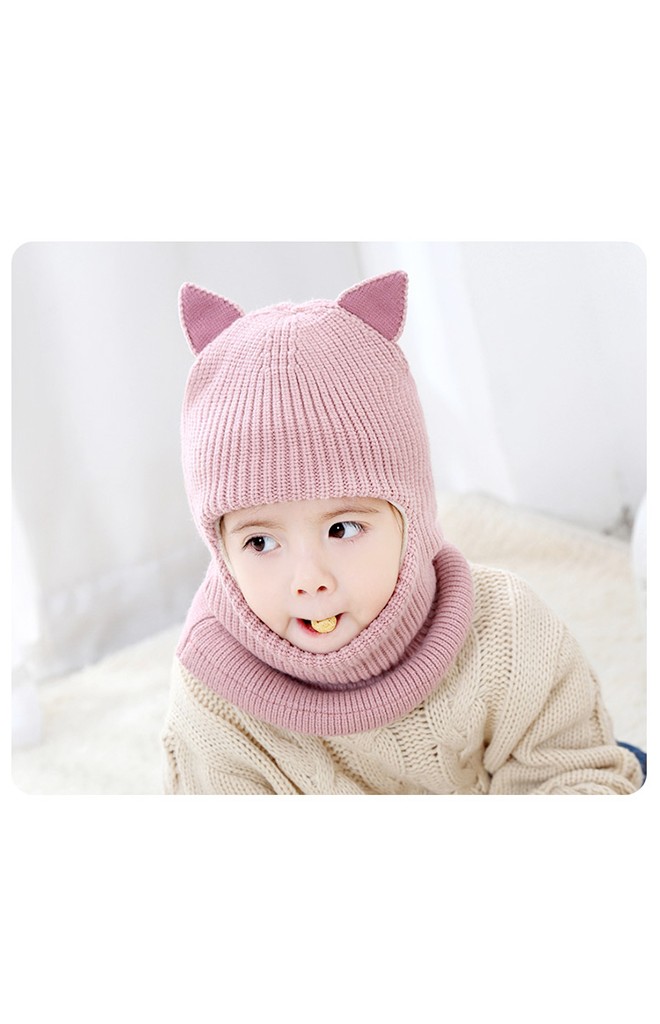 หมวกโม่งเด็กแต่งหูแหลมแบบคลุมหัวเปิดหน้าพร้อมเป็นผ้าพันคอ