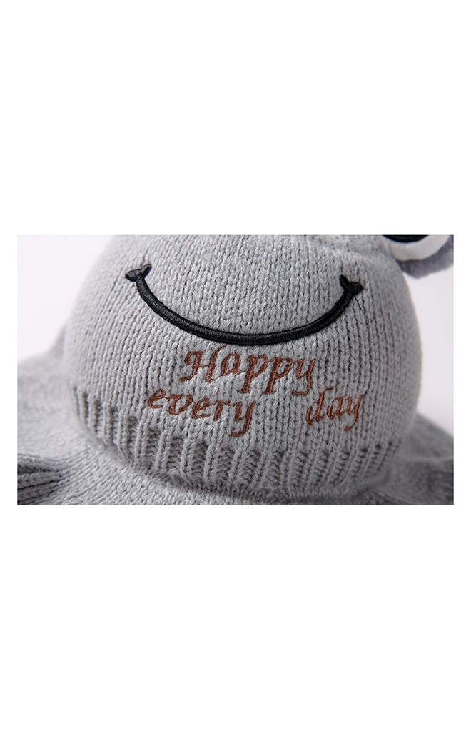 หมวกปีกรอบไหมพรมกบยิ้ม ปัก Happy every day