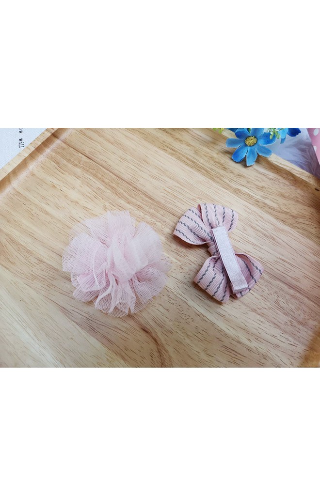 เซ็ตรับขวัญเซ็ต 4 ชิ้น โทนสีชมพู-โอลโรส ถุงเท้าและผ้าคาดผมโบว์ผ้าโปร่ง กิ๊บโบว์และกิ๊บดอกไม้