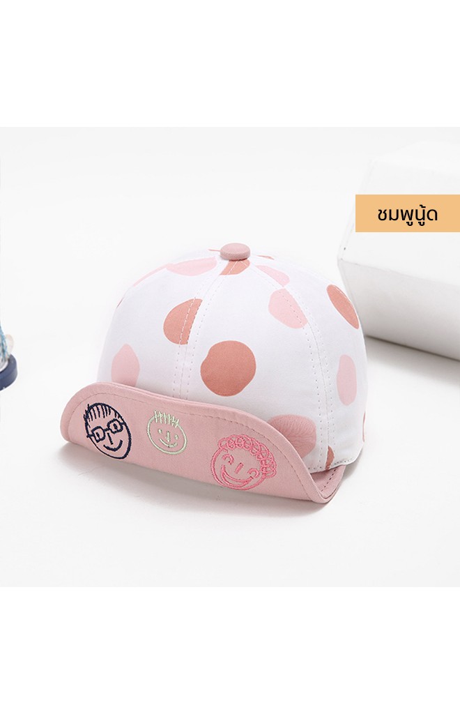 หมวกแก๊ปลายจุด ใต้ปีกหมวกปักการ์ตูนยิ้ม พ่อ แม่ ลูก KUKUJI