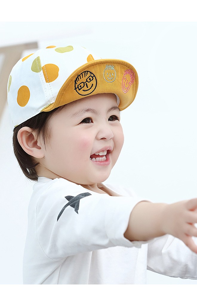 หมวกแก๊ปลายจุด ใต้ปีกหมวกปักการ์ตูนยิ้ม พ่อ แม่ ลูก KUKUJI