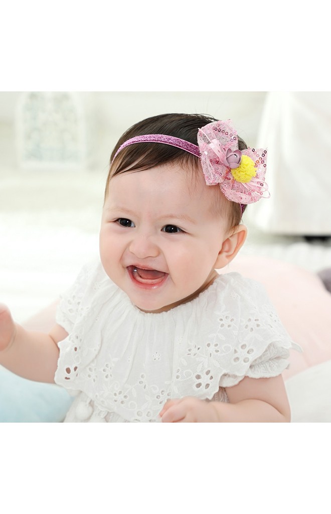 ผ้าคาดผมโบว์ตรงกลางแต่งดอกไม้และปอม