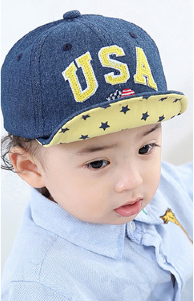 หมวกแก๊ปยีนส์ USA ใต้ปีกหมวกลายดาว หมวกแก๊ปยีนส์ USA ใต้ปีกหมวกลายดาว