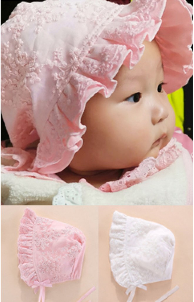 หมวกสาวน้อยผูกคางผ้าลูกไม้หวาน หมวกสาวน้อยผูกคางผ้าลูกไม้หวาน