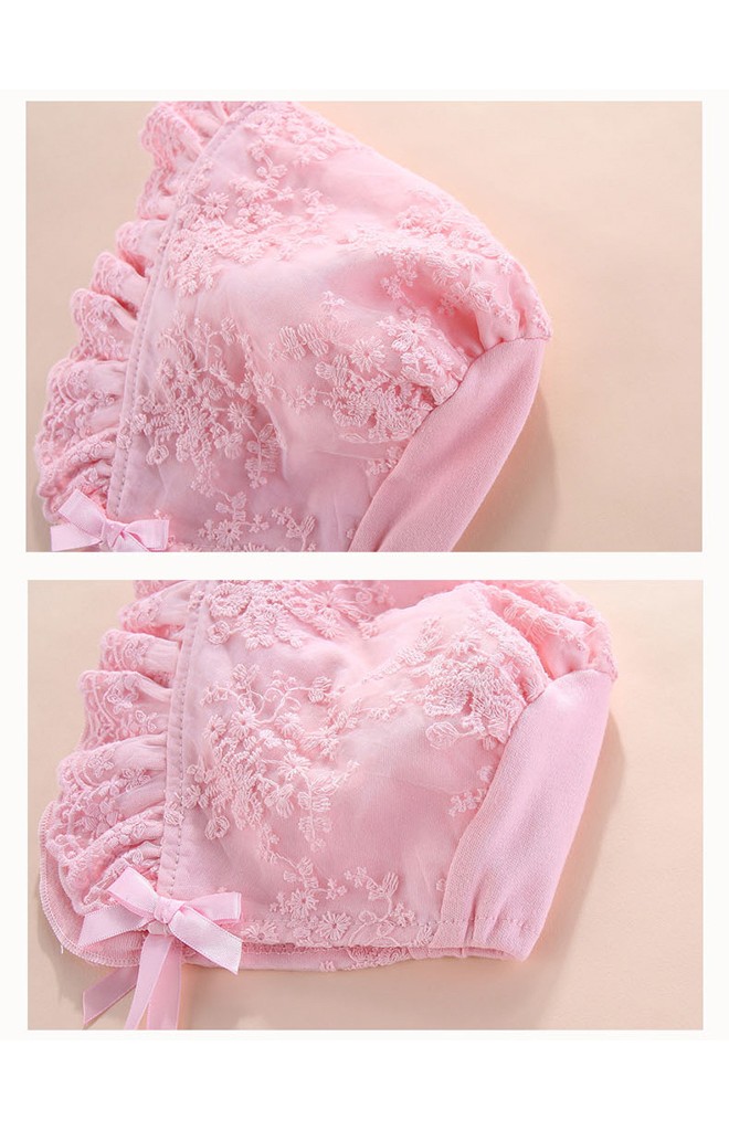 หมวกสาวน้อยผูกคางผ้าลูกไม้หวาน