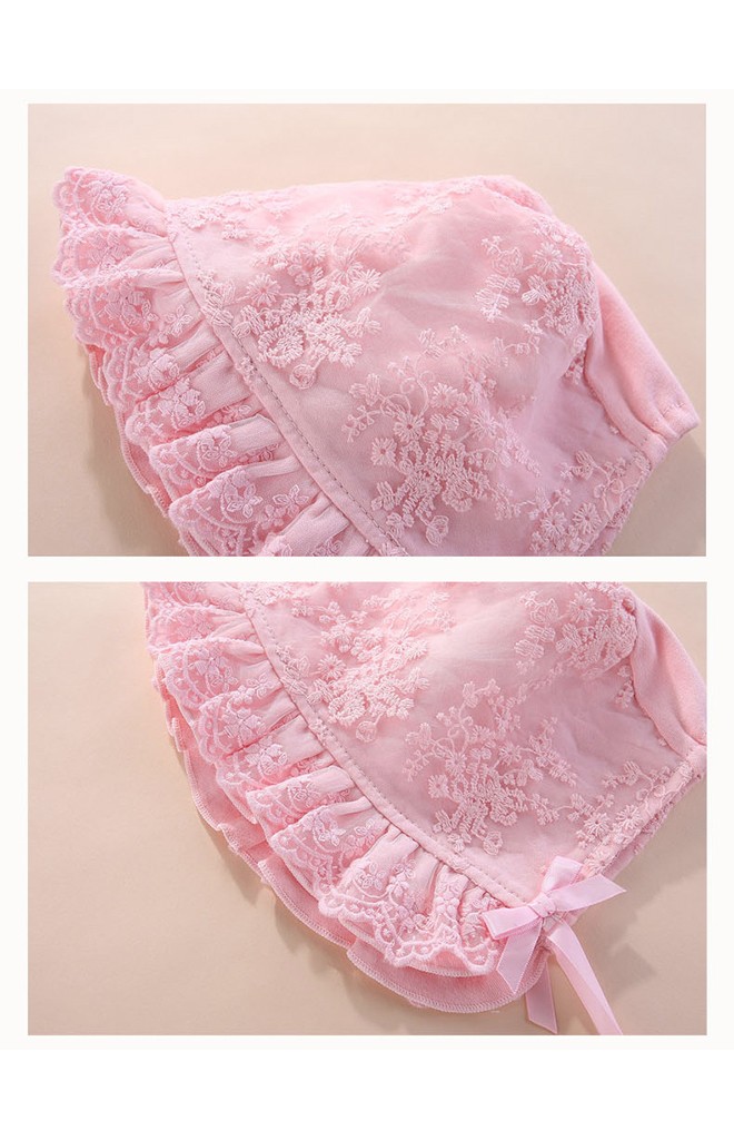 หมวกสาวน้อยผูกคางผ้าลูกไม้หวาน