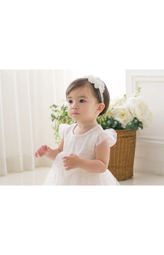 สายคาดผมช่อดอกไม้ 6 ดอกสีขาว สายลูกไม้ยืด