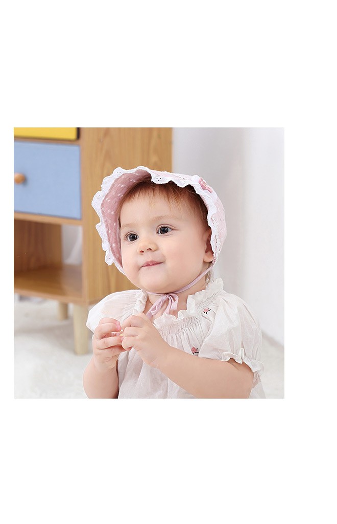 หมวกผูกคางสาวน้อยลายดอก แต่งดอกไม้น่ารัก