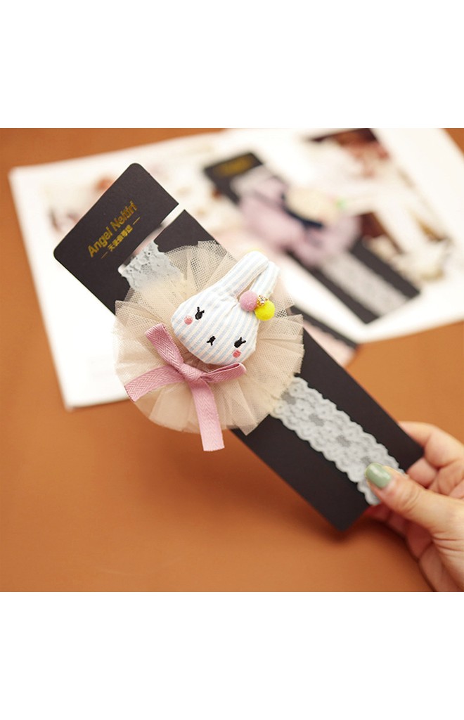 ผ้าคาดผมแต่งตุ๊กตากระต่ายผูกโบว์รองผ้าโปร่ง Angel Neitiri