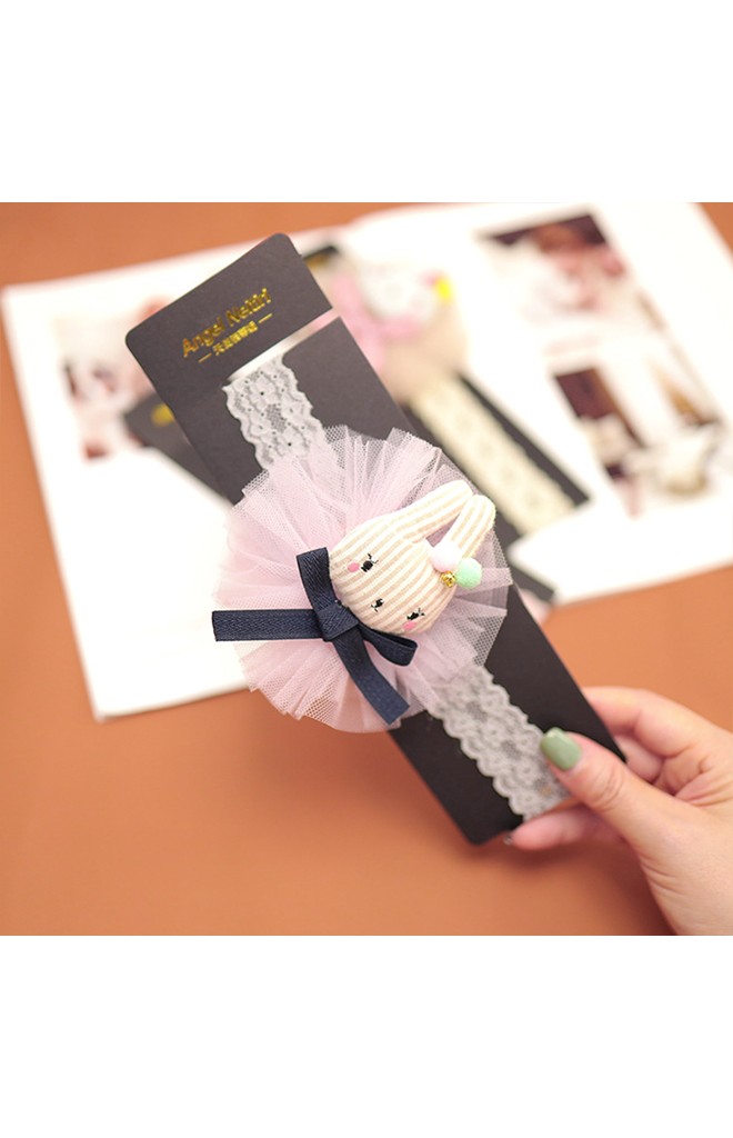 ผ้าคาดผมแต่งตุ๊กตากระต่ายผูกโบว์รองผ้าโปร่ง Angel Neitiri
