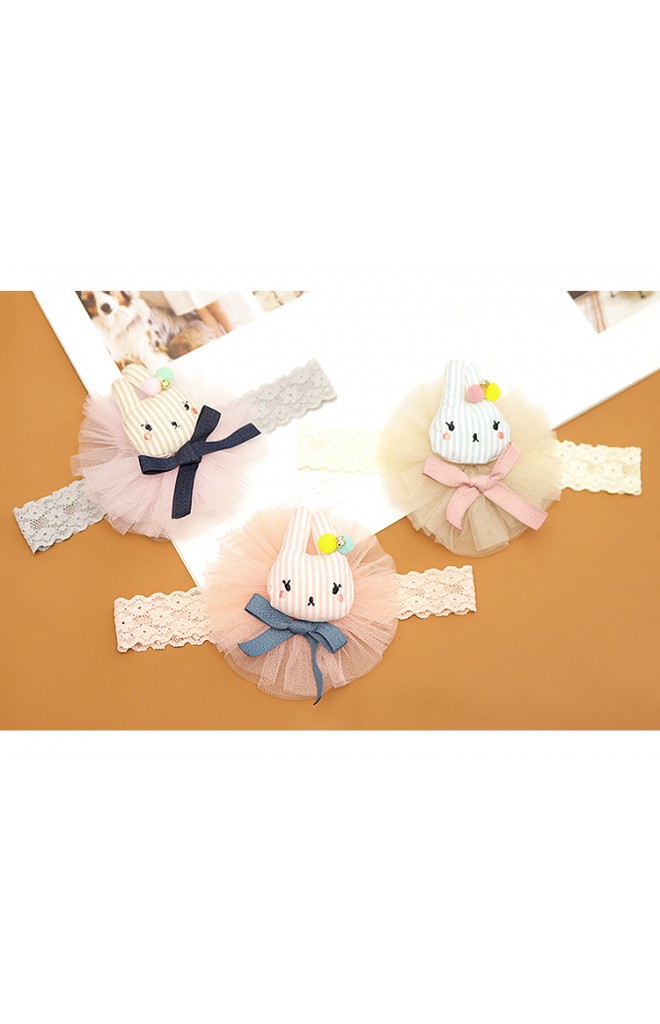 ผ้าคาดผมแต่งตุ๊กตากระต่ายผูกโบว์รองผ้าโปร่ง Angel Neitiri