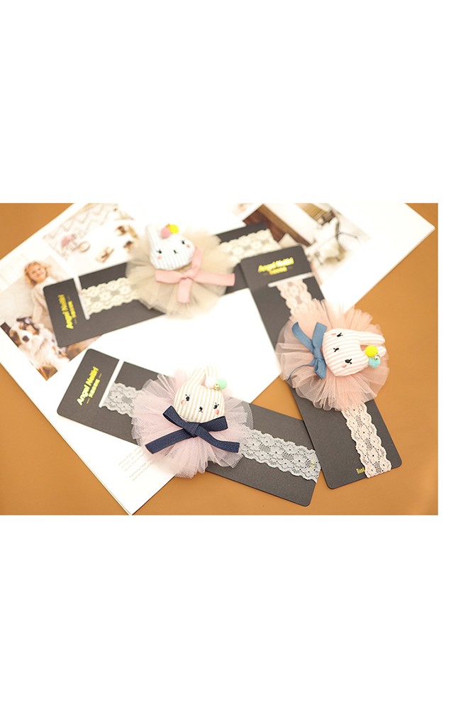 ผ้าคาดผมแต่งตุ๊กตากระต่ายผูกโบว์รองผ้าโปร่ง Angel Neitiri